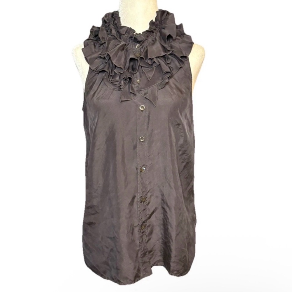 J. Crew Ruffled Sleeveless Blouse in Dark Grey